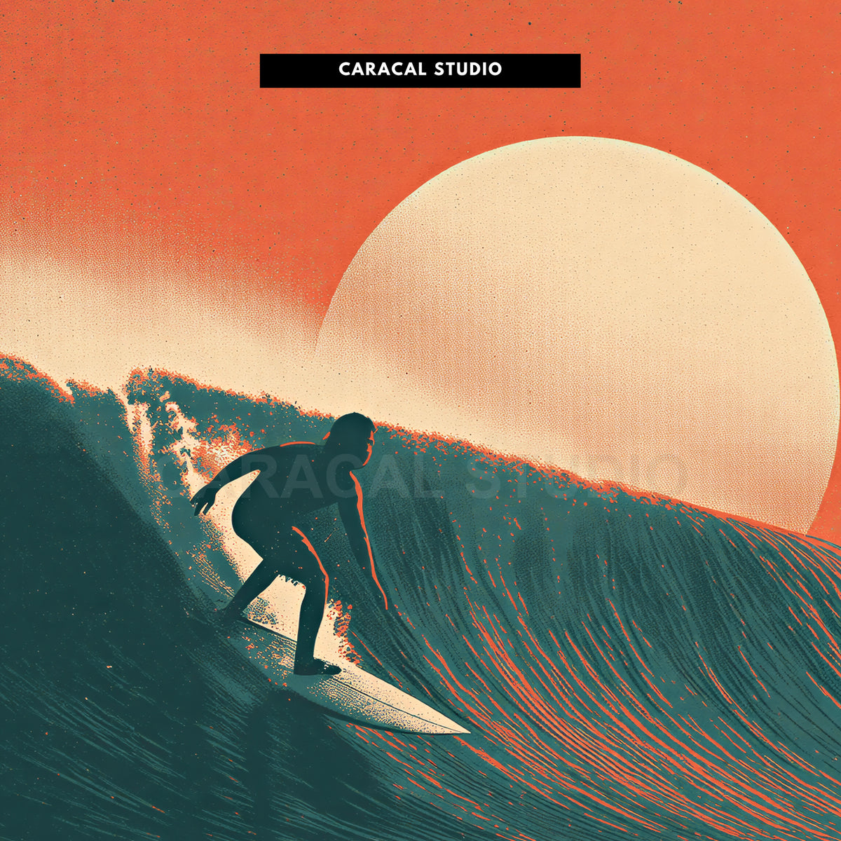 Close-up of the surfer on the teal wave
