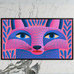 Pink folk art fox art on a black TV on a white marble wall