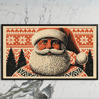 Santa portrait art on a black TV on a white marble wall