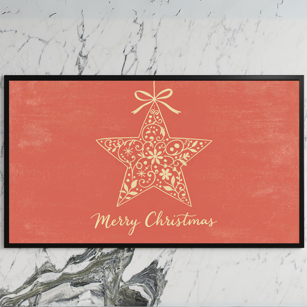 Star ornament art on a black TV on a white marble wall