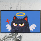 Angel kitten art on a black TV on a white marble wall