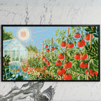 Tomato garden art on a black TV on a white marble wall