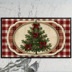 Vintage tree on plaid art on a black TV on a white marble wall