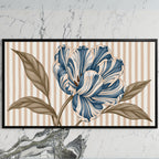 Striped tulip art on a black TV on a white marble wall