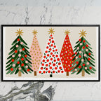Christmas tree row art on a black TV on a white marble wall