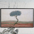 Mosaic tree art on a black TV on a white marble wall