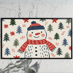 Snowman art on a black TV on a white marble wall