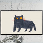 British Blue cat art on a black TV on a white marble wall