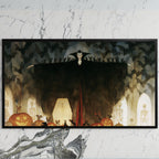 Vampire art on a black TV on a white marble wall