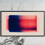 Color field art on a black TV on a white marble wall