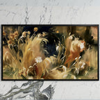 Wild grass and white flower art on a black TV on a white marble wall
