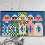 Retro women in sunglasses art on a black TV on a white marble wall