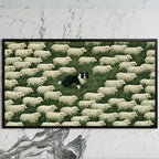 Border collie and sheep art on a black TV on a white marble wall