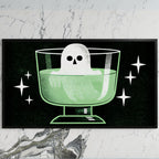 Ghost in a potion glass art on a black TV on a white marble wall