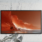 Red sea cliffs art on a black TV on a white marble wall