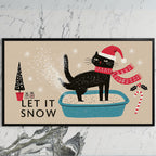 Let It Snow cat art on a black TV on a white marble wall