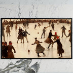 Ice skating art on a black TV on a white marble wall