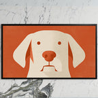 Minimalist dog art on a black TV on a white marble wall