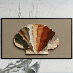 Earthy impasto seashell art on a black TV on a white marble wall