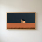 Lone cottage Frame TV art in an oak frame on a warm white wall