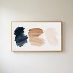 Paint stroke Frame TV art in an oak frame on a warm white wall