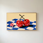 Cherry still life Frame TV art in an oak frame on a warm white wall