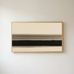 Ink wash horizon Frame TV art in an oak frame on a warm white wall