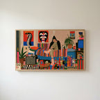Eclectic retro room Frame TV art in an oak frame on a warm white wall