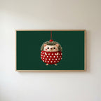 Hedgehog ornament Frame TV art in an oak frame on a warm white wall