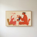 Wine toast Frame TV art in an oak frame on a warm white wall