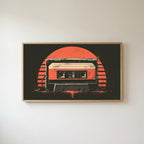 Retro cassette tape Frame TV art in an oak frame on a warm white wall