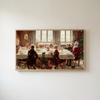 Santa at the dinner table Frame TV art in an oak frame on a warm white wall