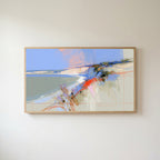 Abstract chalk cliffs Frame TV art in an oak frame on a warm white wall