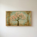 Cherry blossom tree Frame TV art in an oak frame on a warm white wall