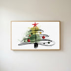 Scribble Christmas tree Frame TV art in an oak frame on a warm white wall