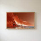 Red sea cliffs Frame TV art in an oak frame on a warm white wall