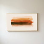 Terracotta brushstroke Frame TV art in an oak frame on a warm white wall