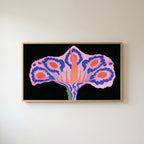 Surreal flower Frame TV art in an oak frame on a warm white wall