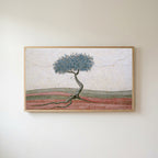 Mosaic tree Frame TV art in an oak frame on a warm white wall