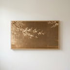 Japanese blossom Frame TV art in an oak frame on a warm white wall