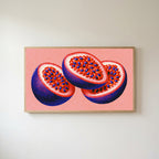 Passion fruit Frame TV art in an oak frame on a warm white wall