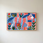Folk art horse Frame TV art in an oak frame on a warm white wall