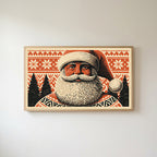 Santa portrait Frame TV art in an oak frame on a warm white wall