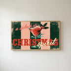 Christmas cocktail typography Frame TV art in an oak frame on a warm white wall