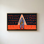 Jazz saxophone Frame TV art in an oak frame on a warm white wall