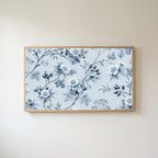 Toile wild roses Frame TV art in an oak frame on a warm white wall