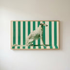 Borzoi Frame TV art in an oak frame on a warm white wall