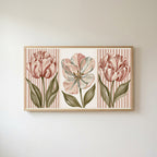 Tulip trio Frame TV art in an oak frame on a warm white wall