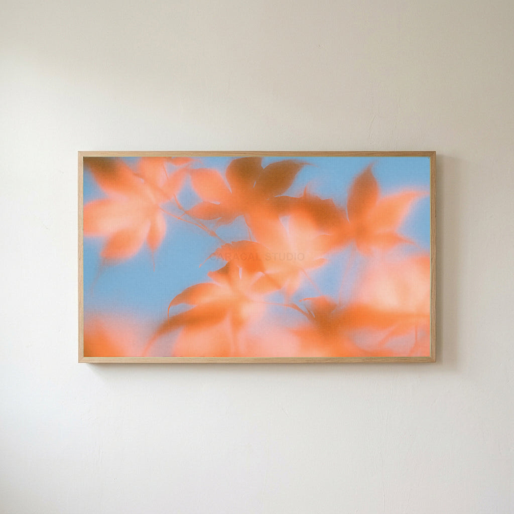 Autumn leaves Frame TV art in an oak frame on a warm white wall