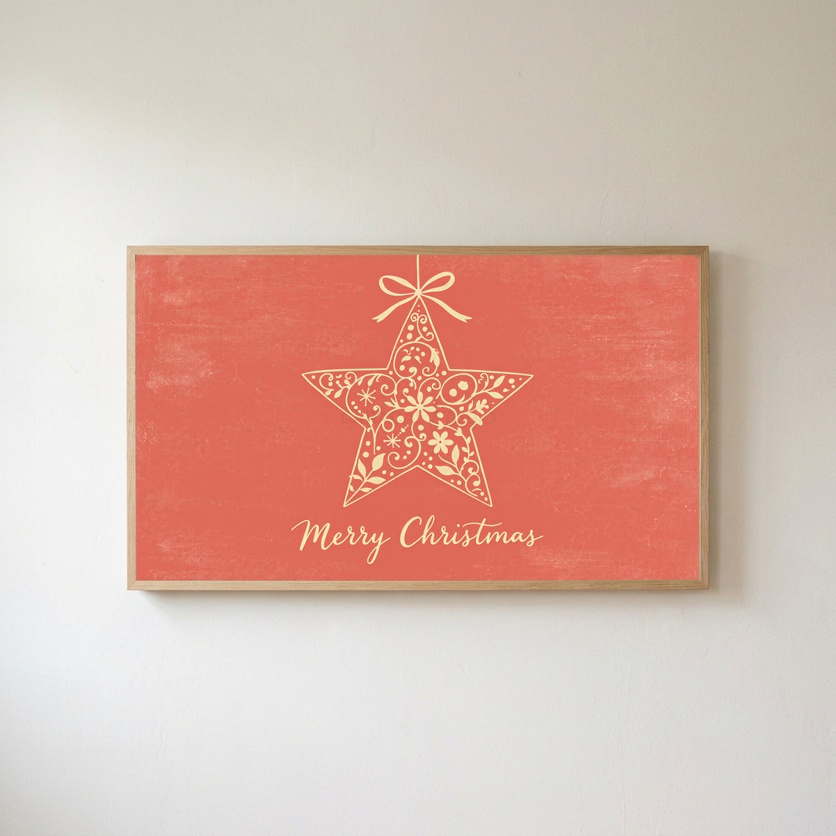 Star ornament Frame TV art in an oak frame on a warm white wall